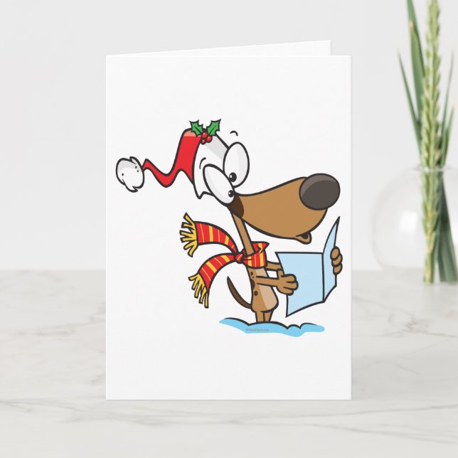 silly puppy singing xmas carols cartoon holiday card (Front)