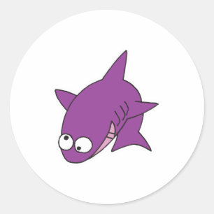 silly purple shark classic round sticker