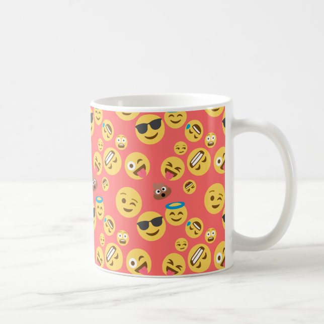 Silly Red Emoji Pattern Coffee Mug (Right)