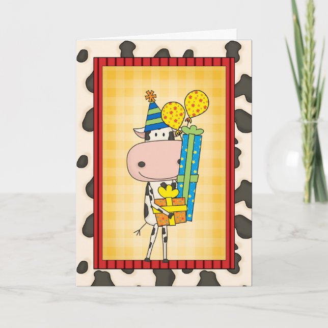 Silly Rhyming Birthday Cow Western Card (Front)
