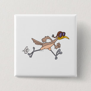 silly roadrunner bird cartoon 15 cm square badge