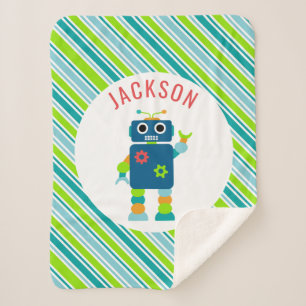 Silly Robot Kids Personalised Striped Adorable Sherpa Blanket