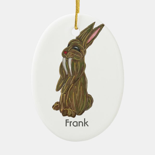 Silly Sabre Tooth Rabbit Ceramic Ornament (Front)