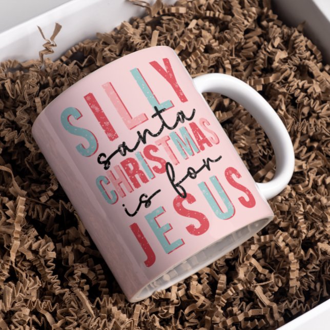 Silly Santa Christmas Is For Jesus Cute Pink Coffee Mug (Creator Uploaded)