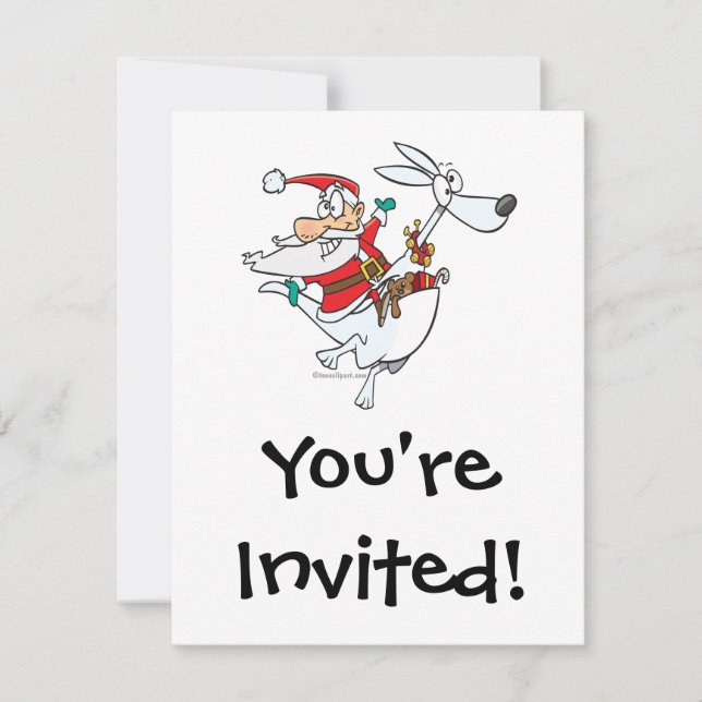 silly santa on a kangaroo funny cartoon invitation (Front)