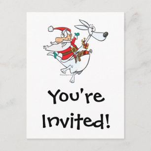 silly santa on a kangaroo funny cartoon invitation