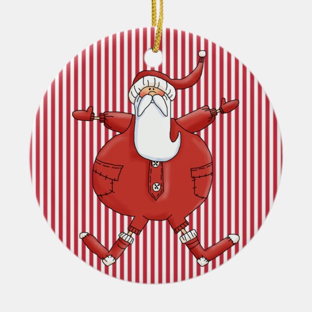 Silly Santa on Stripe Background Ornament (Front)