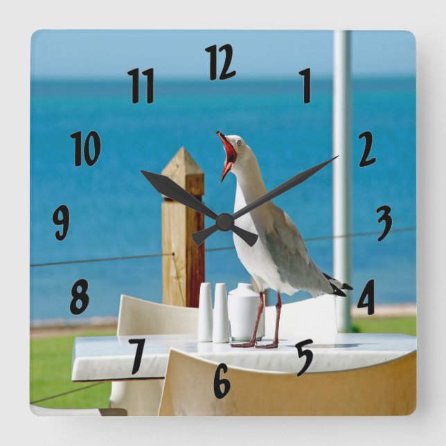 Silly Seagull Square Wall Clock (Front)
