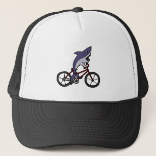 Silly Shark Riding Bicycle Cartoon Trucker Hat