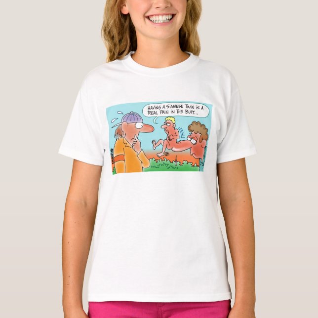 SILLY SIAMESE TWIN CARTOON T-SHIRT (Front)