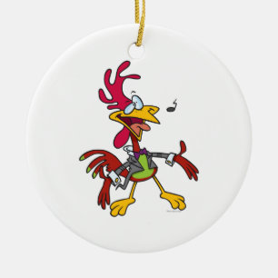 silly singing rooster cartoon ceramic tree decoration