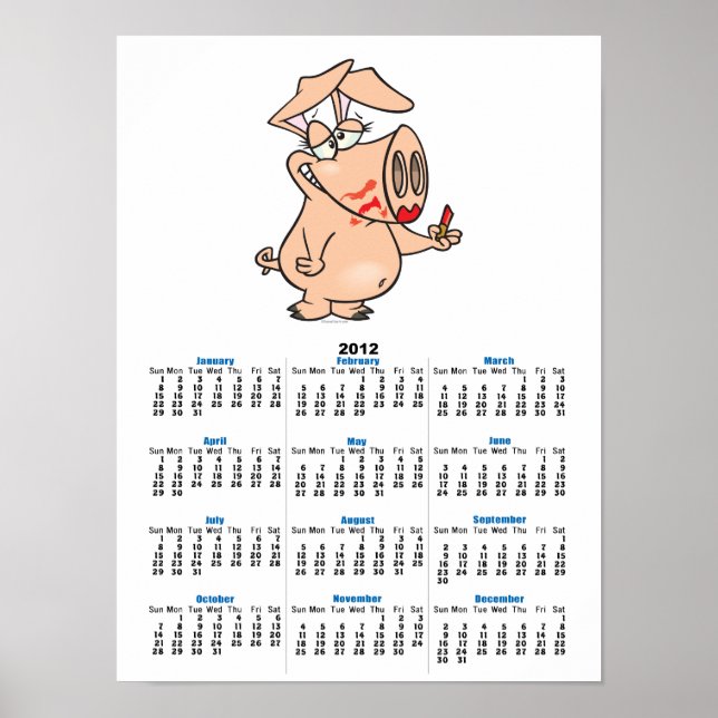 silly sloppy lipstick piggy pig cartoon poster (Front)