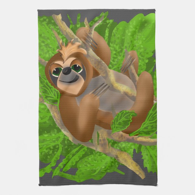 Silly Sloth Relaxing In A Tree Kitchen Towel (Vertical)