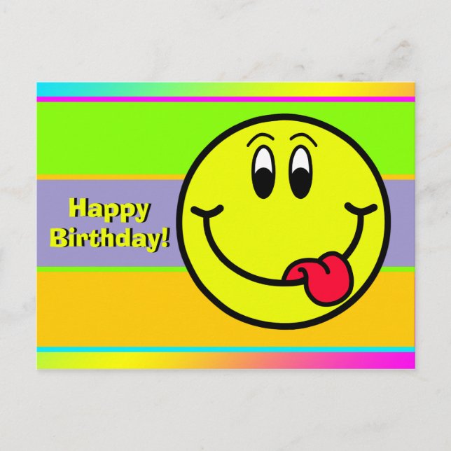 Silly Smiling Face Emoji Happy Birthday Postcard (Front)