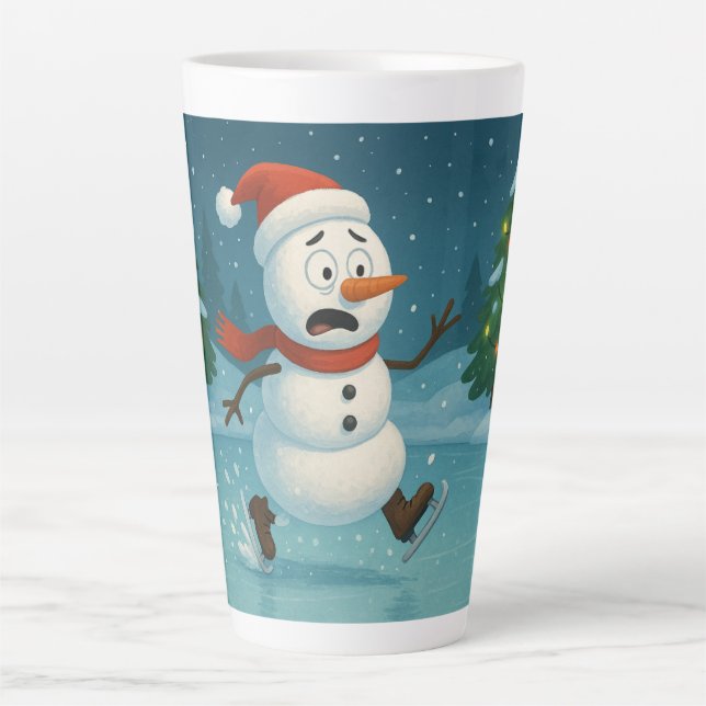 Silly Snowman Ice Skating on Christmas Eve Latte Mug (Front)