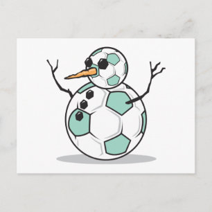 silly soccer ball snowman postcard