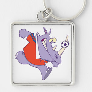 silly soccer rhino sports cartoon key ring