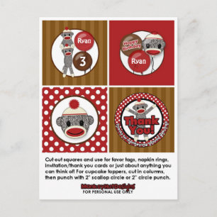 Silly SOCK MONKEY Birthday Cupcake Topper SMR Postcard