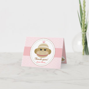Silly Sock Monkey Girl Personalised Thank You Card