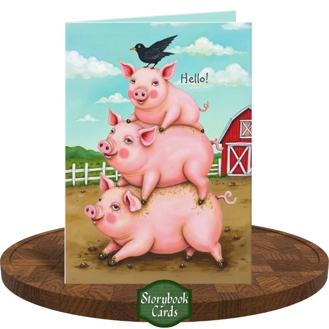Silly Stack of Pigs Barnyard Fun Thinking of You Card (Creator Uploaded)