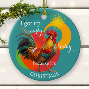 Silly Sunny Funny Colourful Rooster Christmas  Ceramic Ornament