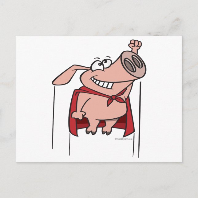 silly superhero super pig cartoon postcard (Front)