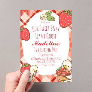Silly Sweet Goose Strawberries Birthday Acrylic Invitations
