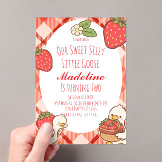 Silly Sweet Goose Strawberries Birthday Acrylic Invitations