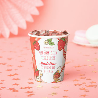 Silly Sweet Goose Strawberries Birthday Paper Cups