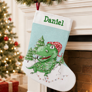 Silly T Rex Dinosaur with Name Christmas Small Christmas Stocking