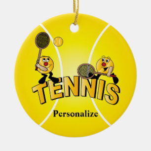 Silly Tennis Ball Players Personalise Ceramic Tree Decoration