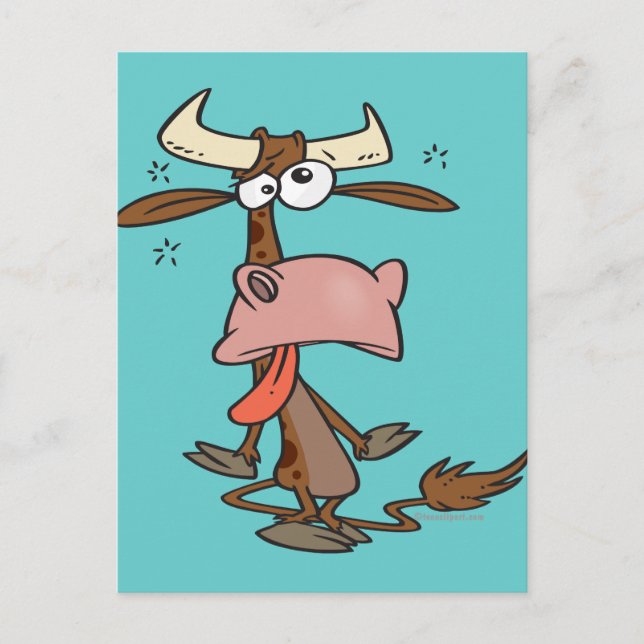 silly tired brown cow cartoon postcard (Front)