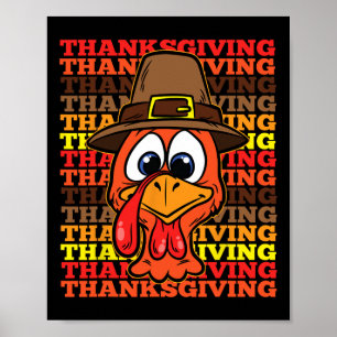 Silly Turkey Face Thanksgiving Day Funny Bird Fall Poster