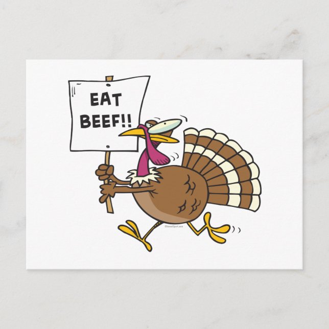 silly turkey with eat beef sign toon postcard (Front)
