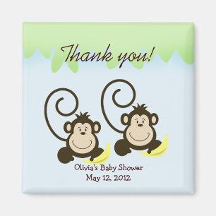 SILLY TWIN MONKEYS Baby Shower Favour Magnet