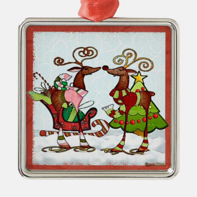 Silly Whimsey Christmas Mooks Metal Tree Decoration (Front)