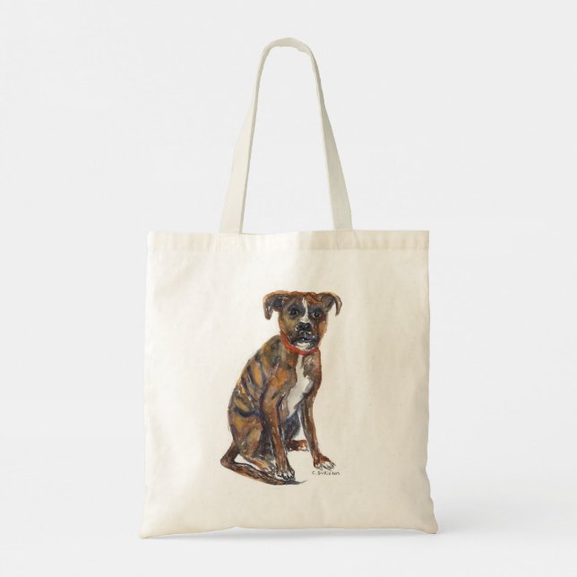 silly whimsical tote with rescue pup painting  bag (Back)