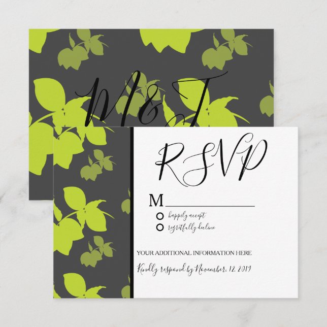 Silo Lemon Lime Seamless Grey Pattern Wedding Invitation (Front/Back)
