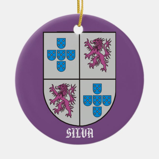 Silva Family Coat of Arms Christmas Ceramic Ornament (Front)