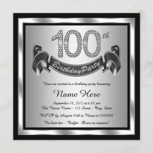 Silver 100th Birthday Party Invitation