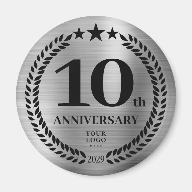 Silver 10th Business Anniversary Magnet (Front)