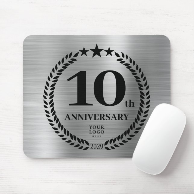 Silver 10th Business Anniversary Mouse Pad (With Mouse)
