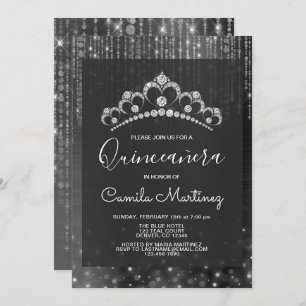 Silver 15th Birthday Quinceanera with Tiara Invitation