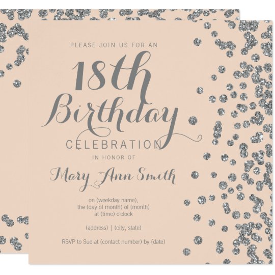 Silver 18th Birthday Glitter Confetti Blush Pink Invitation | Zazzle.com.au