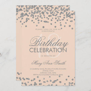 Silver 18th Birthday Glitter Confetti Rose Pink Invitation