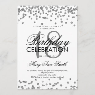 Silver 18th Birthday Glitter Confetti White Invitation