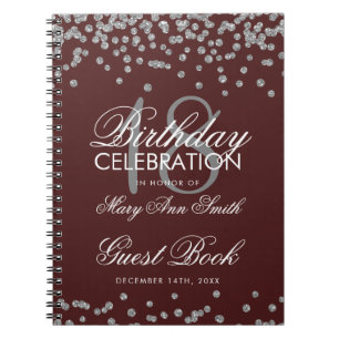 Silver 18th Birthday Guest Book Confetti Burgundy