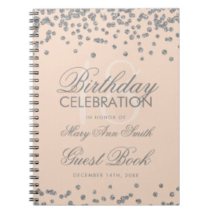 Silver 18th Birthday Guest Book Confetti Rose Pink