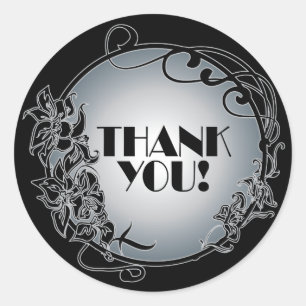 Silver 1920's Vintage Thank You Stickers