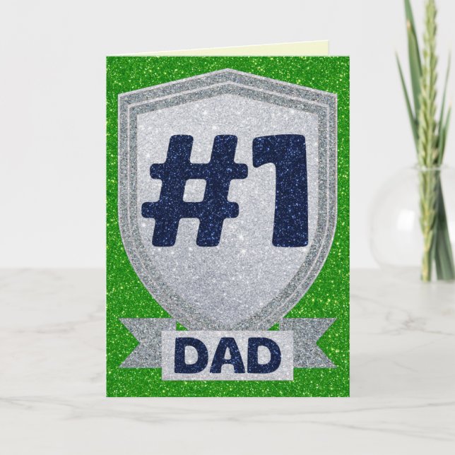 Silver #1 Dad Father's Day Glitter Card (Front)